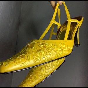 Yellow Beaded Heels